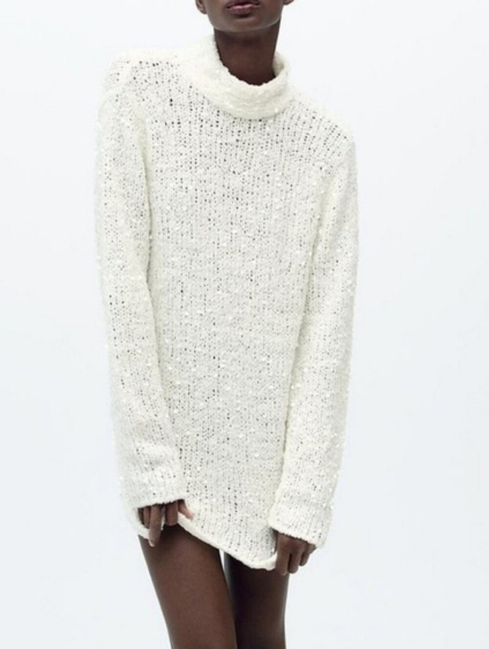 ZARA | Beige Sequin Knit Sweater Tunic